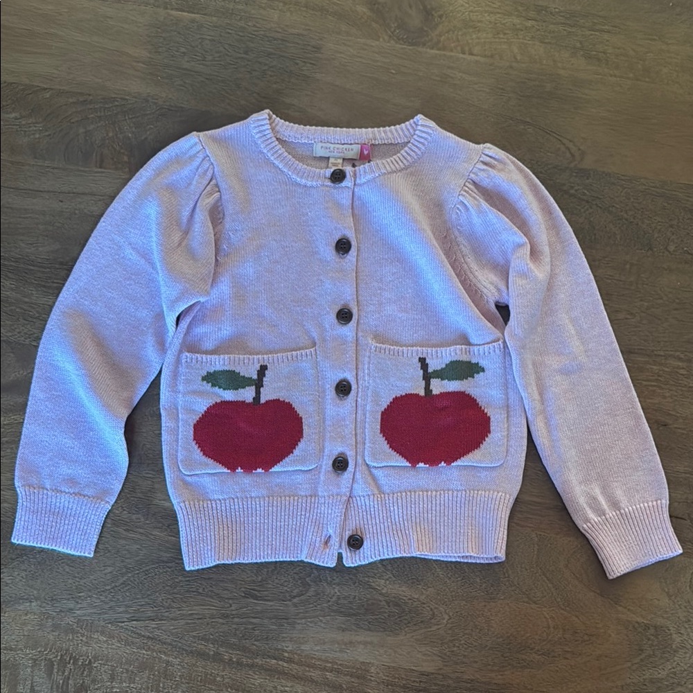 NWT Pink Cardigan with Red Apple Design